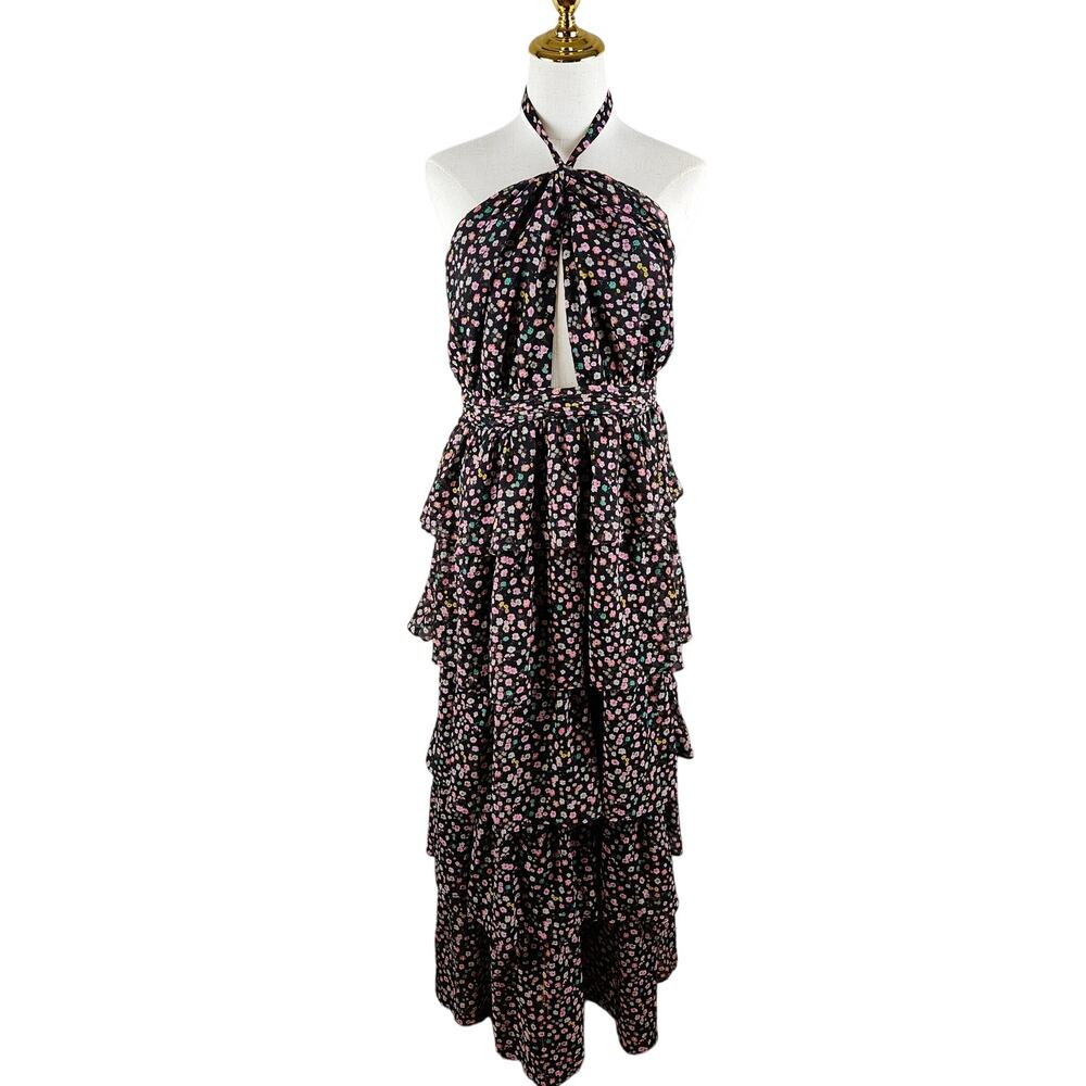 Buddy Love Floral Maxi Dress Halter Open Back Tiered Boho Women Large